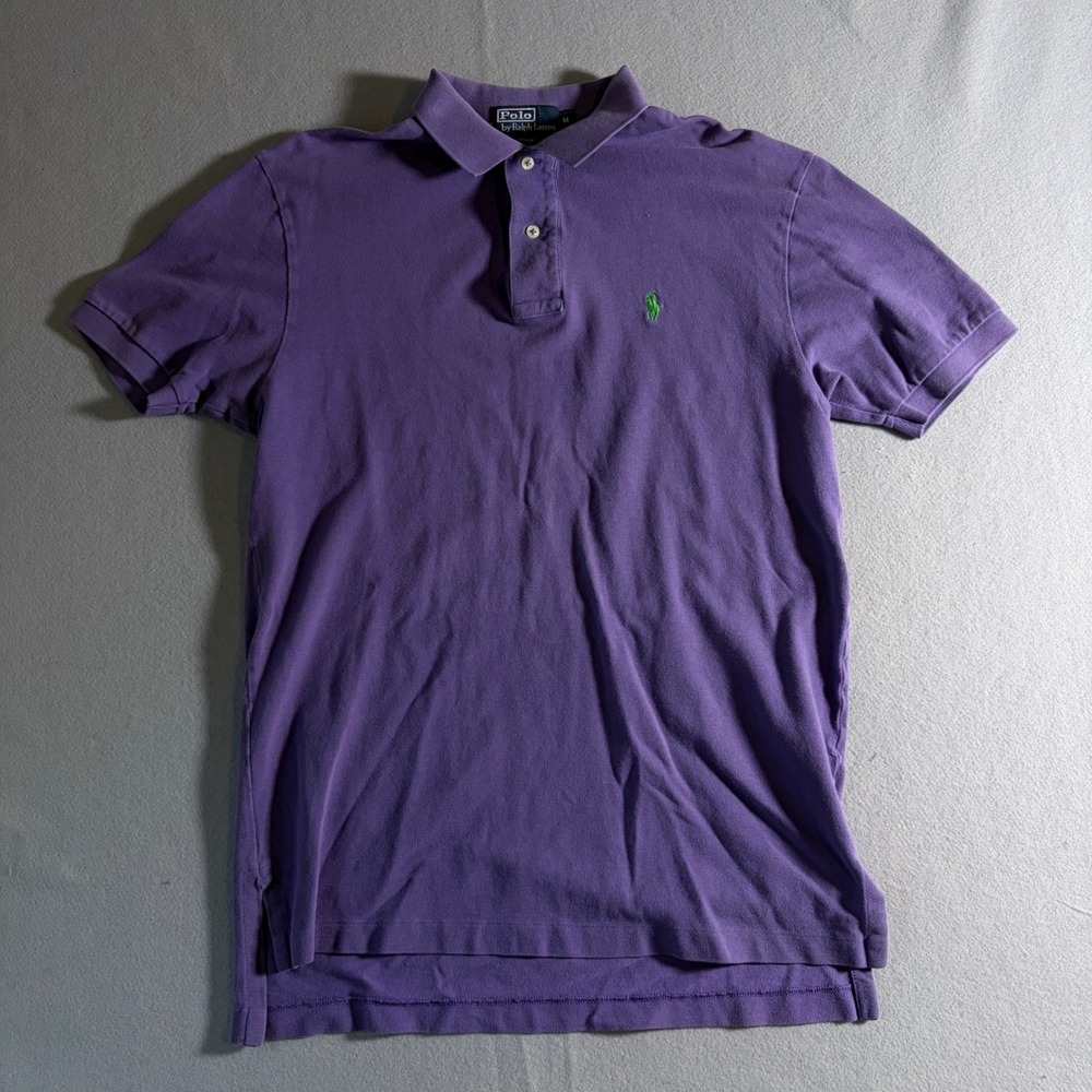 Polo Ralph Lauren Mens Medium Purple Short Sleeve Pique Polo Shirt Green Pony